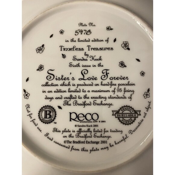 Vintage Limited Edition Collector Plate by Sandra Kuck Sisters Love Forever 597B - Picture 4 of 5
